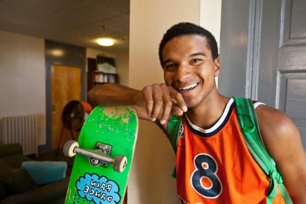 Student with a skateboard